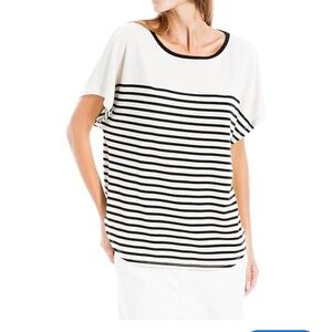 Max Studio Striped Black and Cream Women's Top size small
